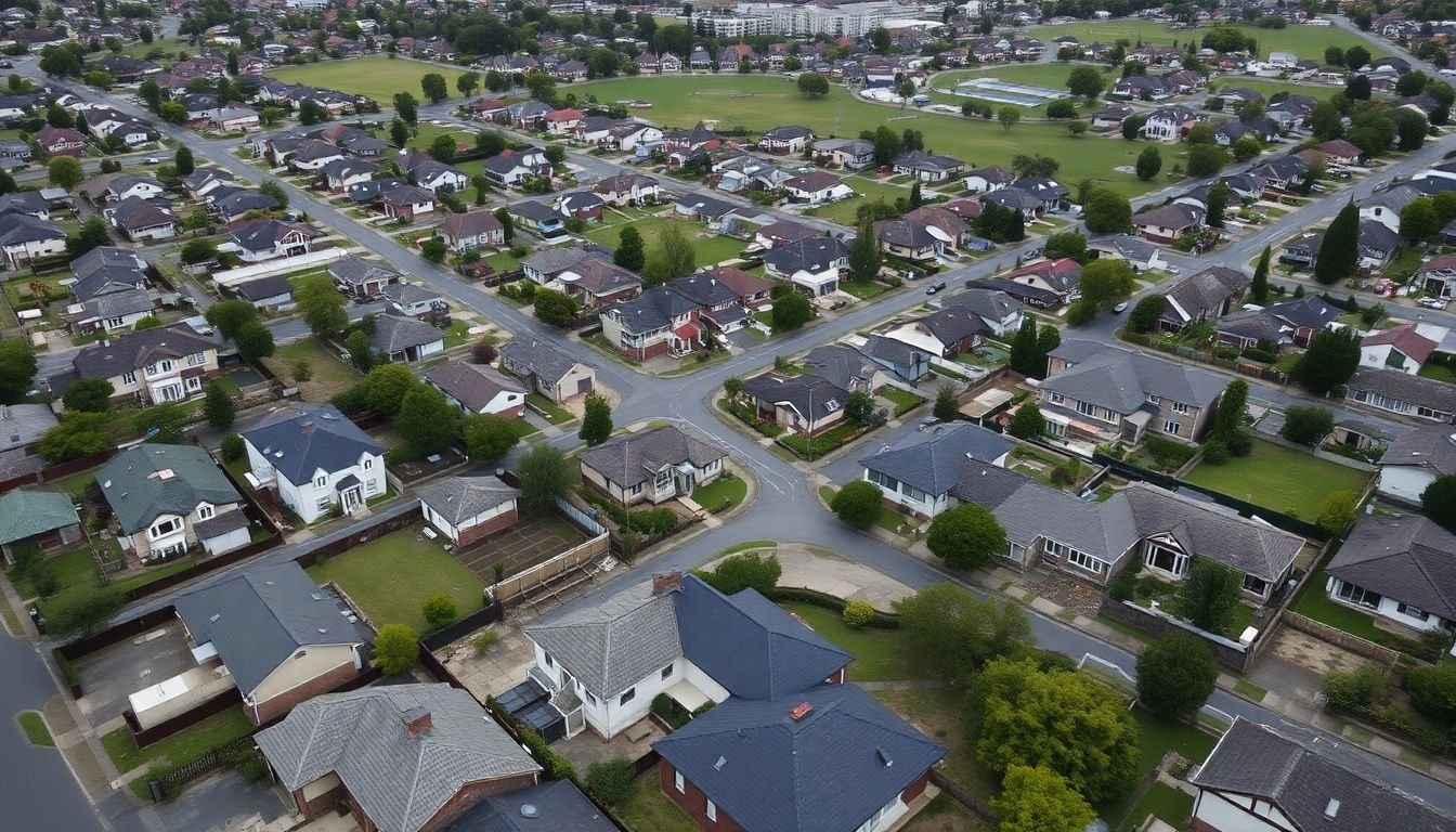 An aerial view of a suburban neighborhood in Craigieburn, Melbourne, Australia.